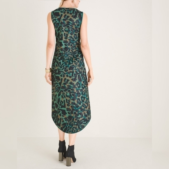 Chicos Leopard Print Dress Green Tank Size 0 Small 4 High Low Hem Animal Midi - Picture 13 of 14